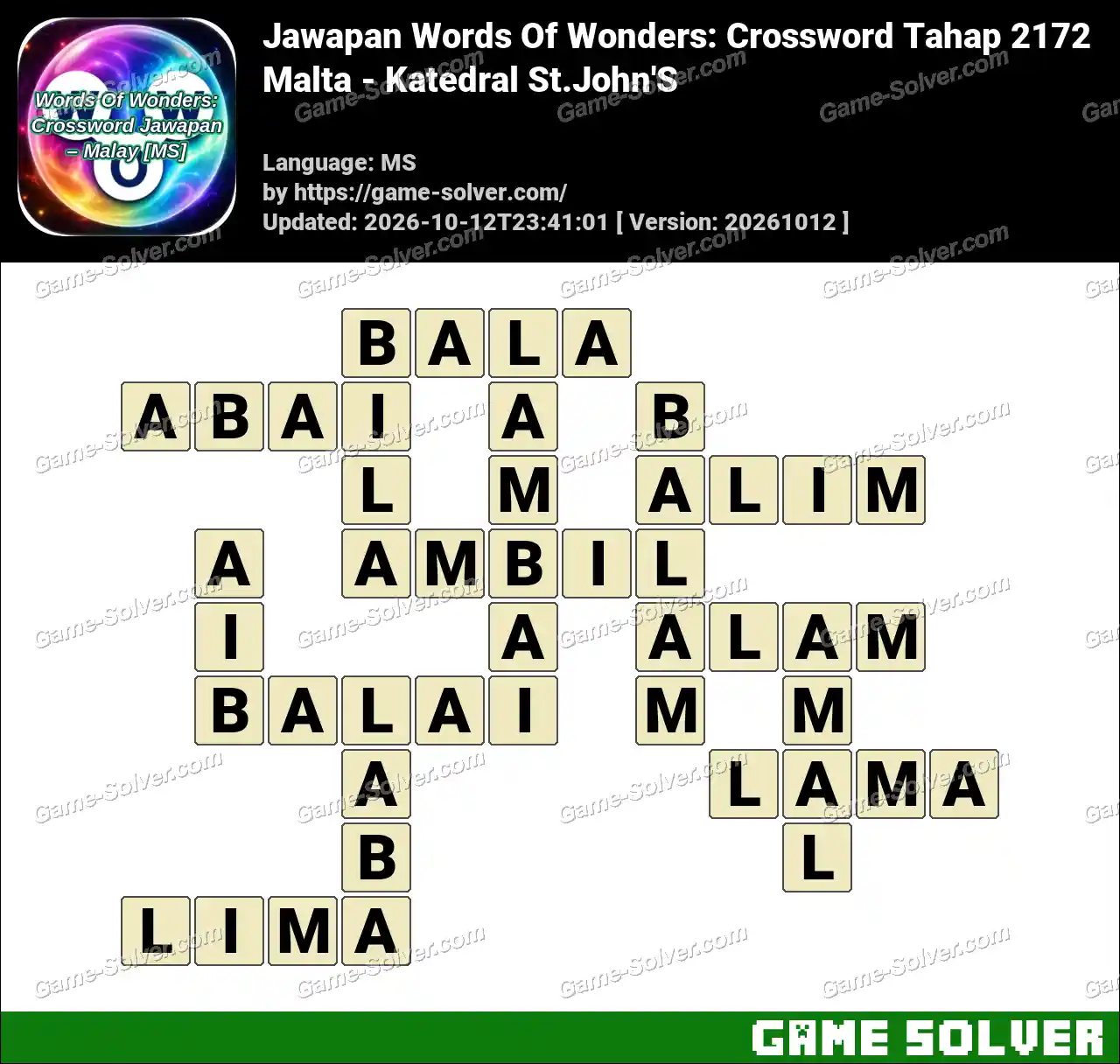 Jawapan Words Of Wonders: Crossword Tahap 2172 – Malta – Katedral St.John’S